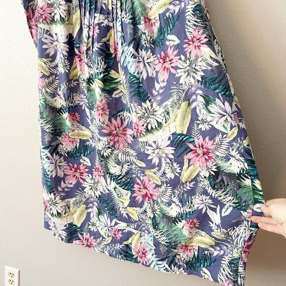 J. Jill Love Linen Sleeveless Purple Tropical Leaf Pintuck Dress plus size 2X - Picture 4 of 9